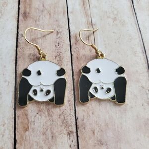 Gold Panda Earrings, Wildlife Jewelry